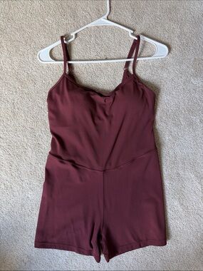 Wine Red Althetic Romper Built-In Bra